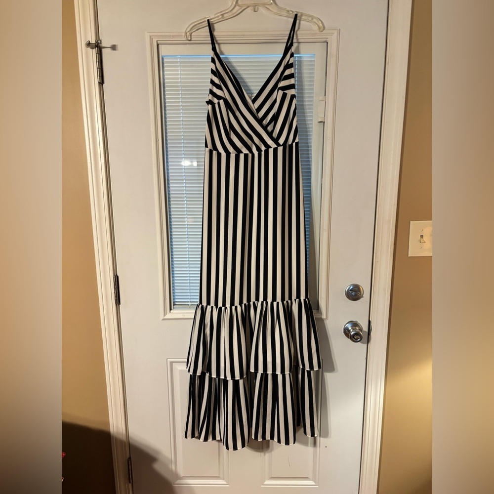Banana Republic Black and White Striped Maxi Dress